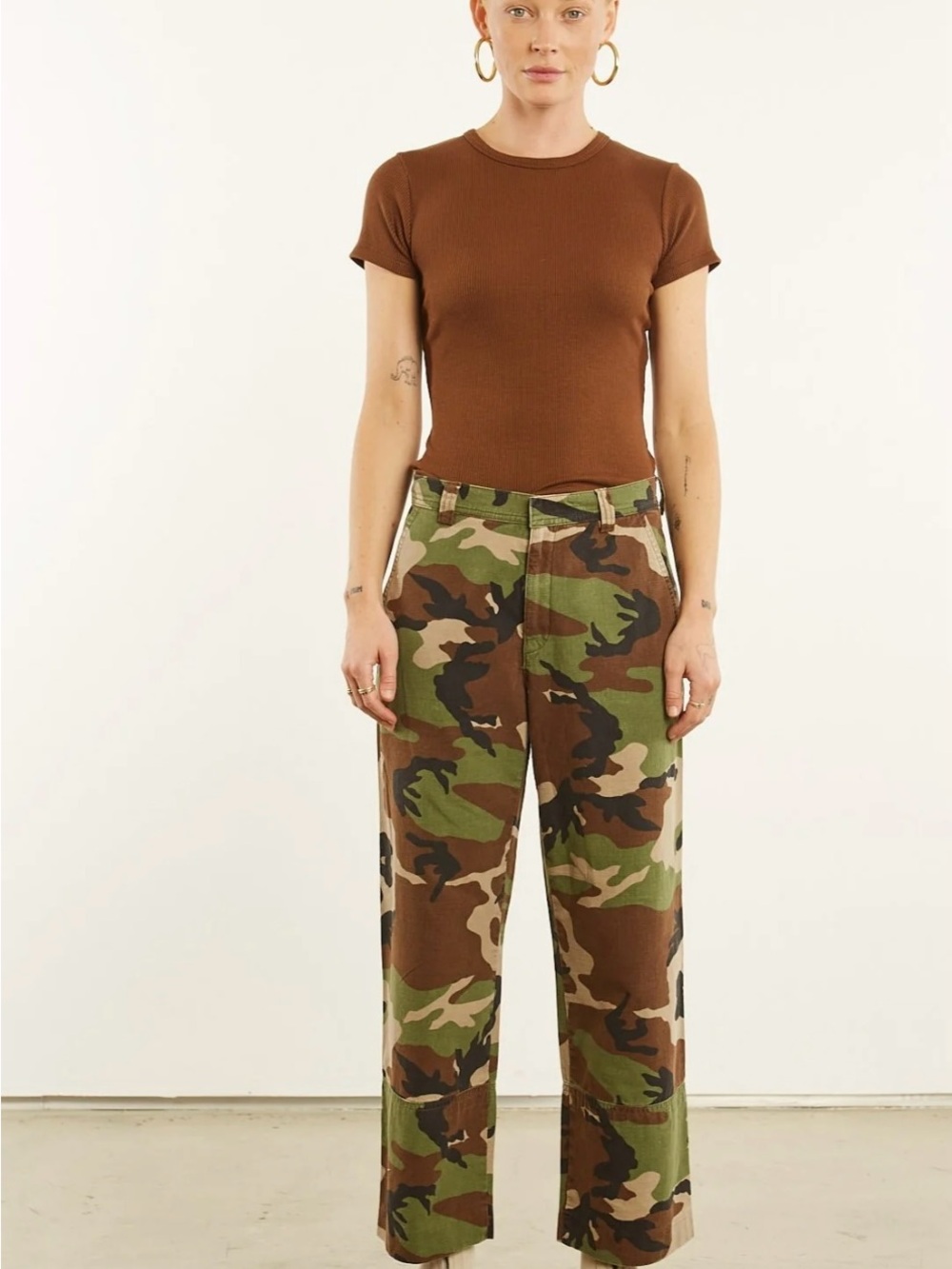 Camouflage Straight-Leg Utility Pants - Green/Brown